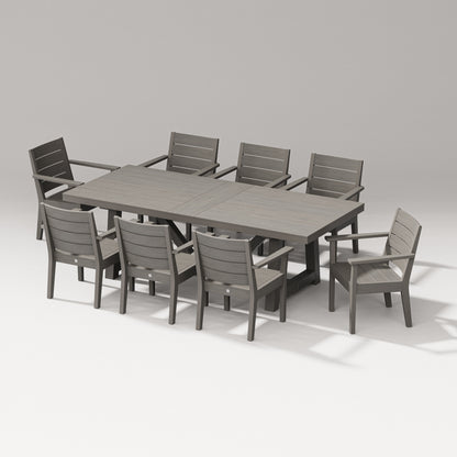 POLYWOOD Latitude Arm Chair 9-Piece A-Frame Table Dining Set in Driftwood