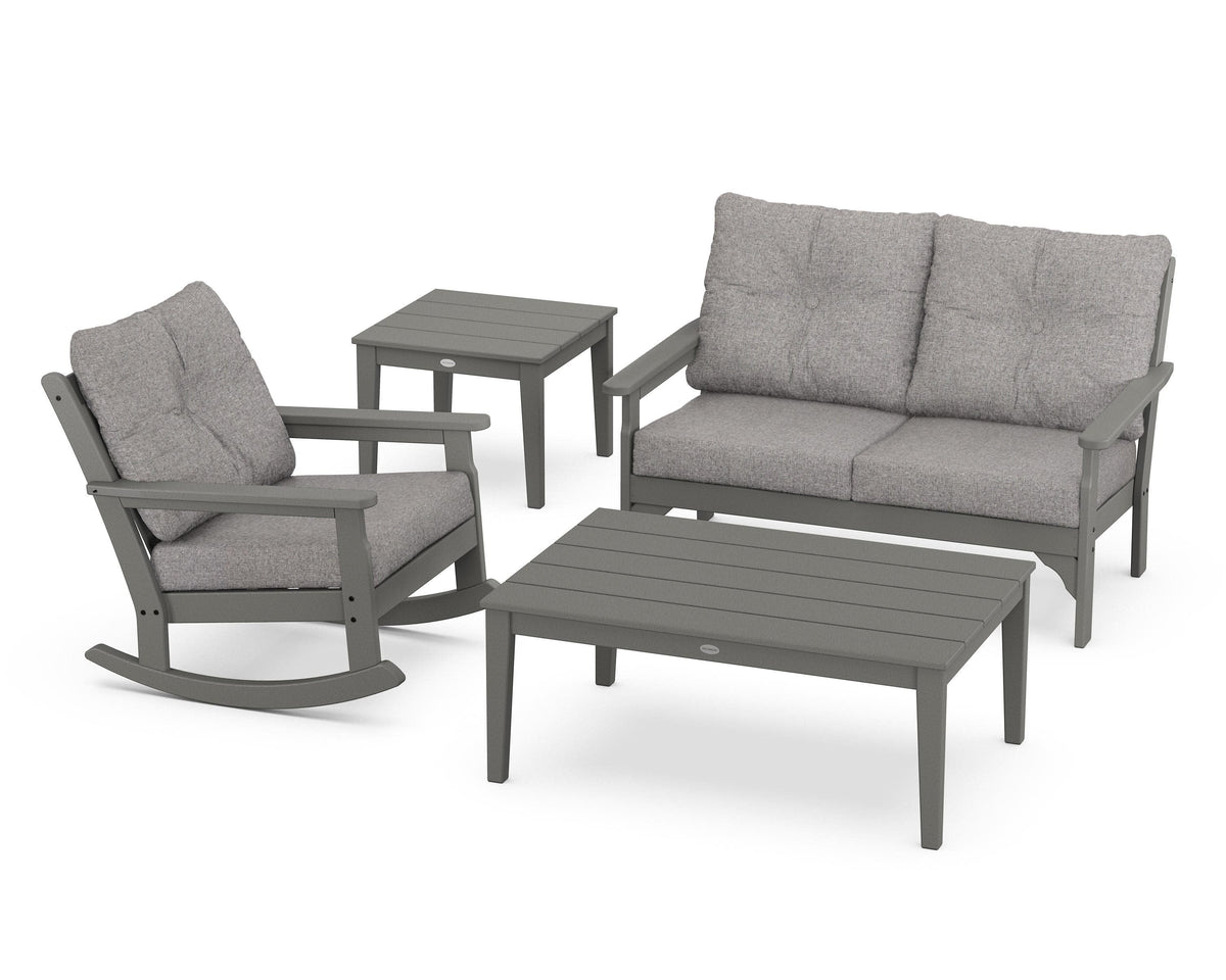 POLYWOOD Vineyard 4-Piece Deep Seating Rocker Set in Slate Grey / Grey Mist