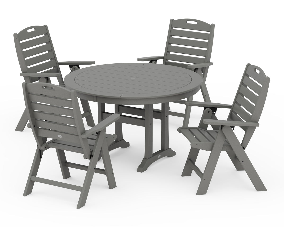 POLYWOOD Nautical Highback Chair 5-Piece Round Dining Set with Trestle Legs in Slate Grey