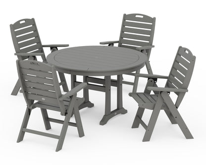 POLYWOOD Nautical Highback Chair 5-Piece Round Dining Set with Trestle Legs in Slate Grey