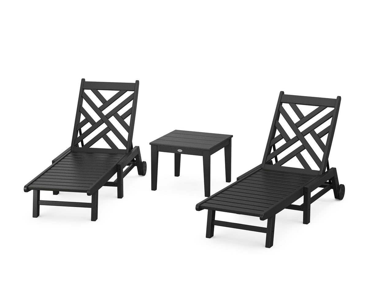 POLYWOOD Chippendale 3-Piece Chaise Set with Wheels in Black