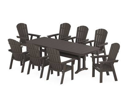 POLYWOOD Nautical Curveback Adirondack 9-Piece Dining Set with Trestle Legs in Vintage Coffee