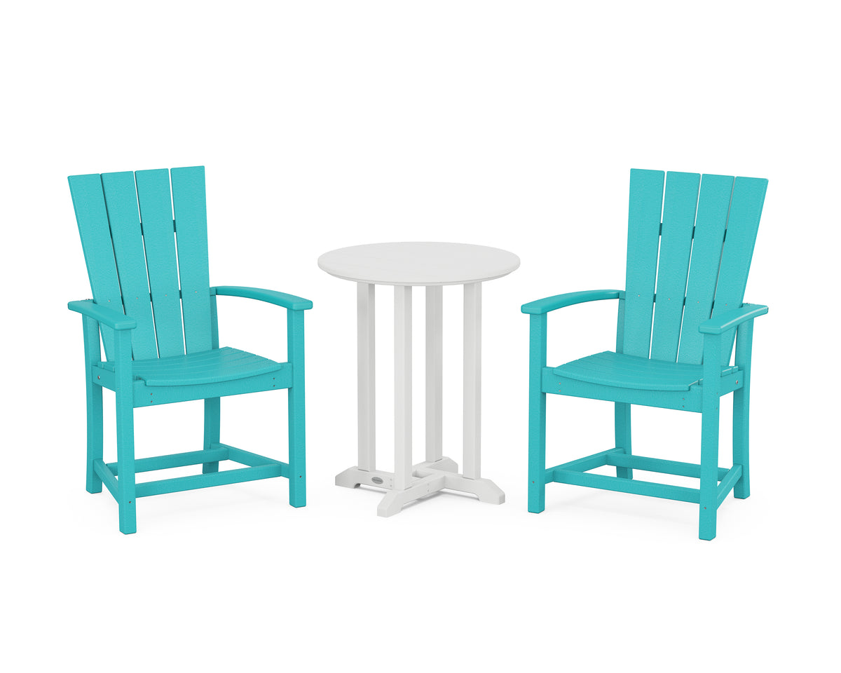POLYWOOD Quattro 3-Piece Round Farmhouse Bistro Dining Set in Aruba / White