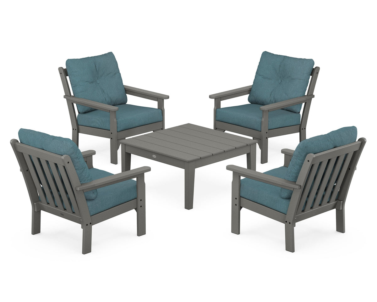 POLYWOOD Vineyard 5-Piece Deep Seating Conversation Set in Slate Grey / Ocean Teal