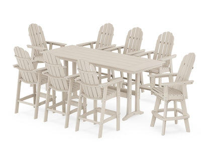 POLYWOOD Vineyard Curveback Adirondack Swivel 9-Piece Farmhouse Bar Set with Trestle Legs in Sand