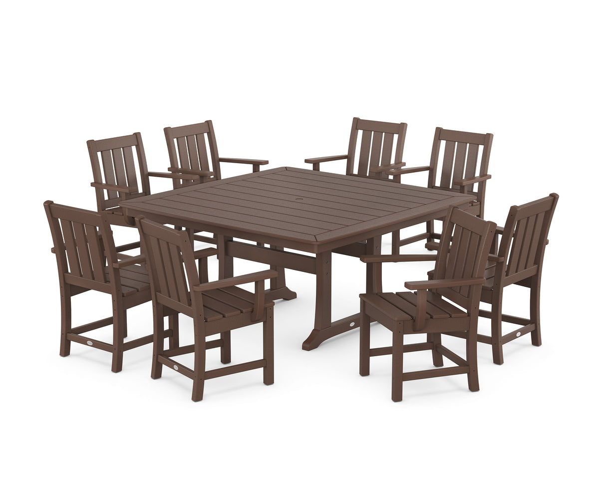POLYWOOD Oxford 9-Piece Square Dining Set with Trestle Legs in Mahogany