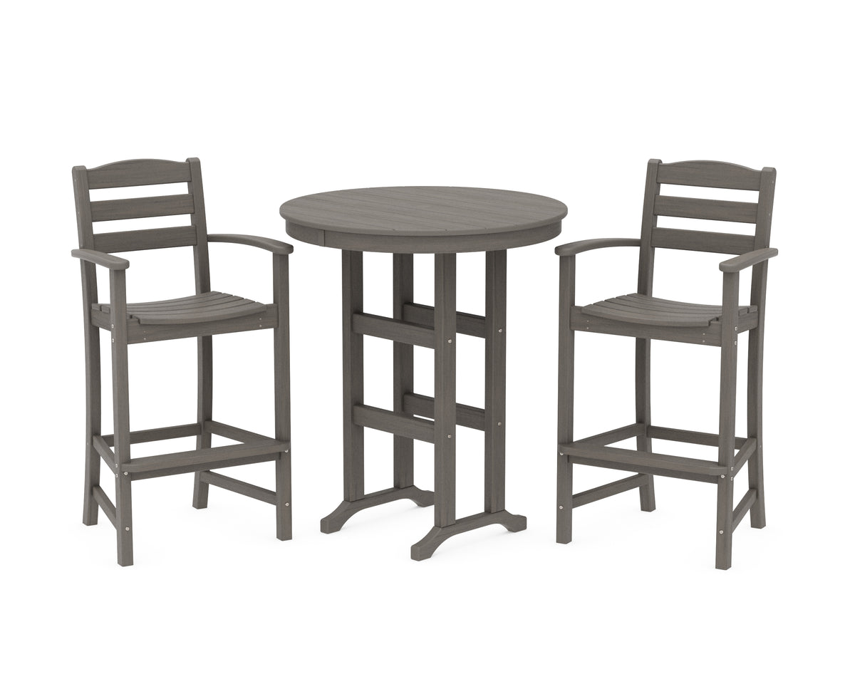 POLYWOOD La Casa Café 3-Piece Round Farmhouse Bar Set in Driftwood