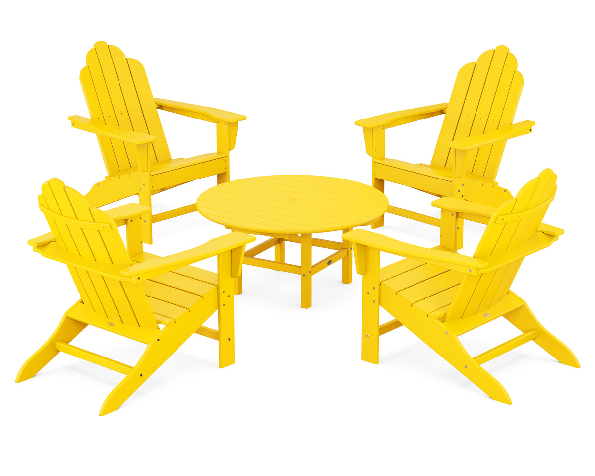 POLYWOOD Long Island Adirondack 5-Piece Conversation Group with Round 37" Conversation Table in Lemon