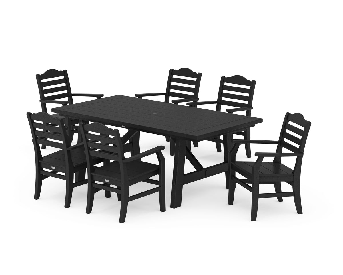 POLYWOOD Savannah Arm Chair 7-Piece Rustic Farmhouse Dining Set in Black