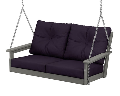 POLYWOOD Vineyard Deep Seating Swing in Slate Grey / Navy Linen