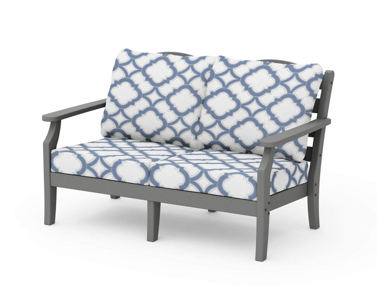 POLYWOOD Savannah Deep Seating Loveseat in Slate Grey / Trellis Sky Blue