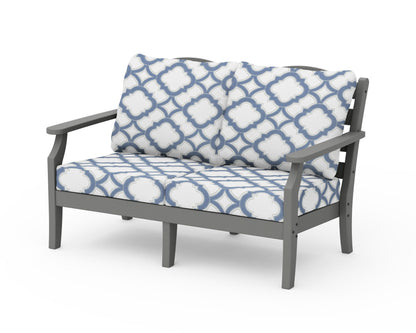 POLYWOOD Savannah Deep Seating Loveseat in Slate Grey / Trellis Sky Blue