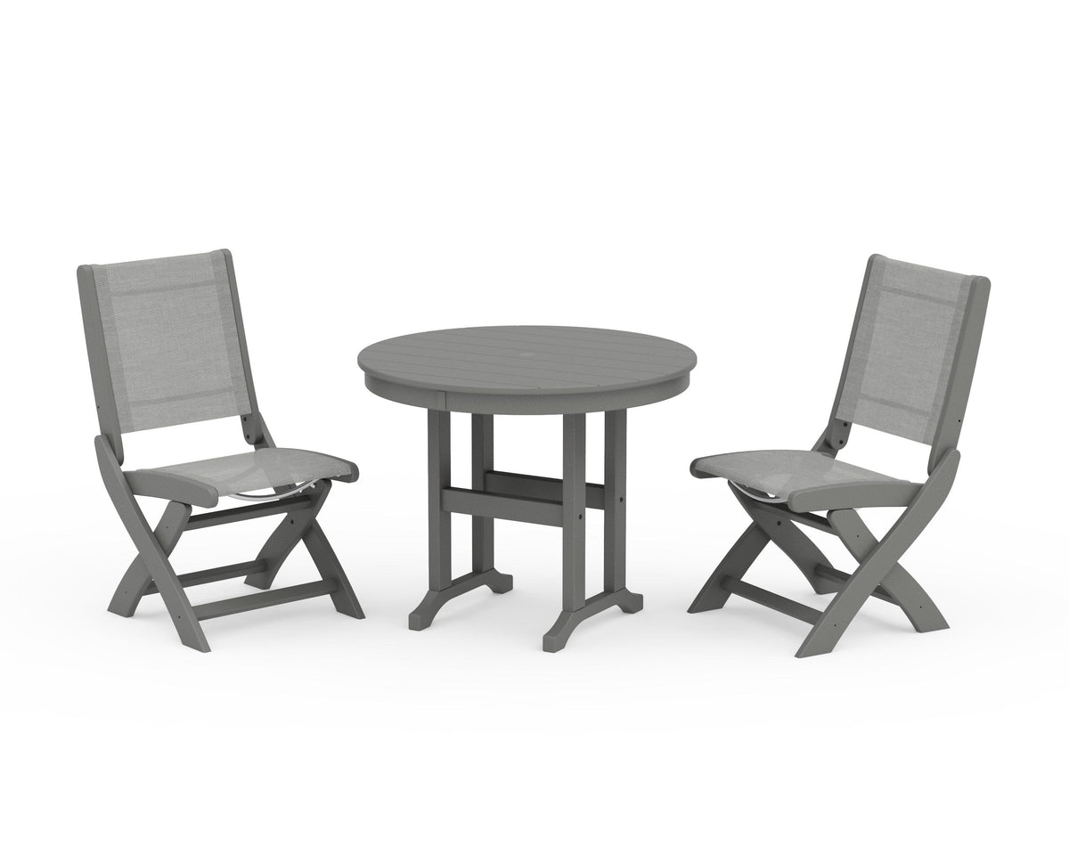 POLYWOOD Coastal Folding Side Chair 3-Piece Round Dining Set in Slate Grey / Metallic