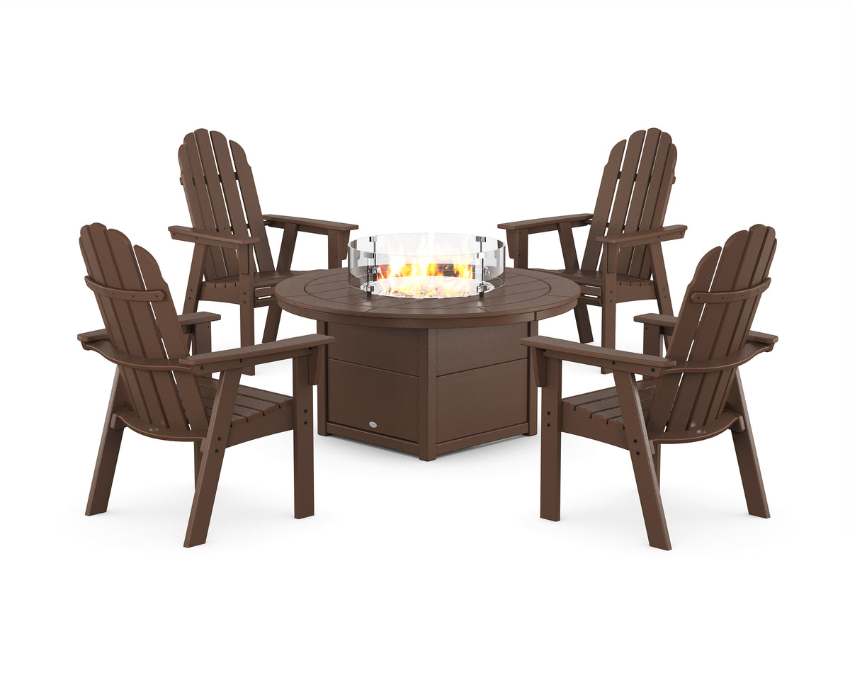 POLYWOOD Vineyard 4-Piece Curveback Upright Adirondack Conversation Set with Fire Pit Table in Mahogany