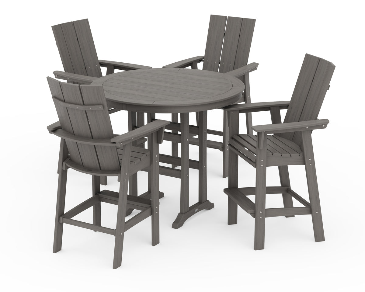 POLYWOOD Modern Curveback Adirondack 5-Piece Nautical Trestle Bar Set in Driftwood