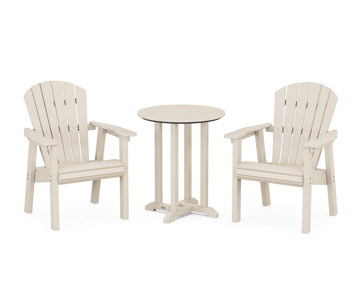 POLYWOOD Seashell 3-Piece Round Farmhouse Bistro Dining Set in Sand