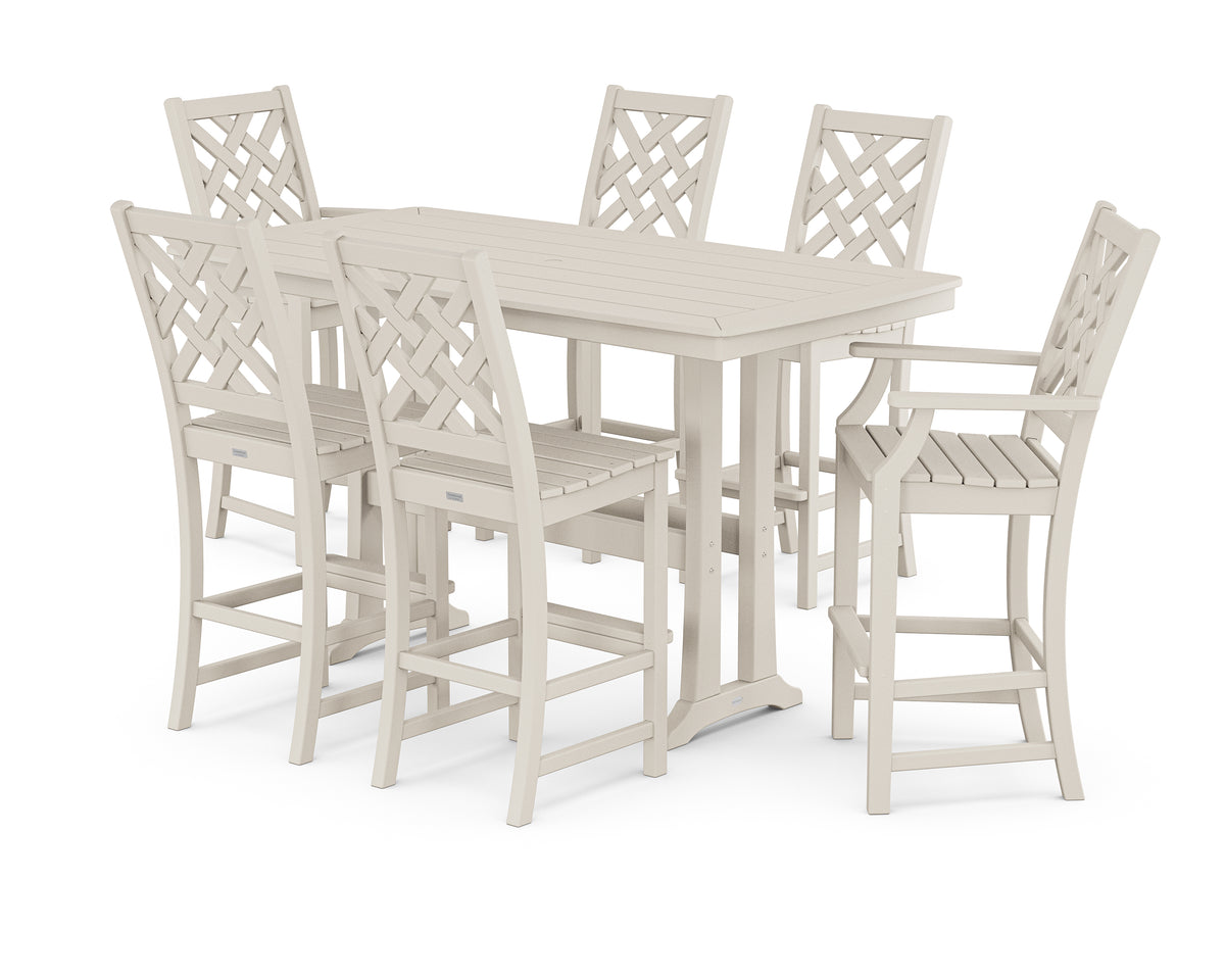 POLYWOOD Country Living Wovendale 7-Piece Bar Set with Trestle Legs in Sand