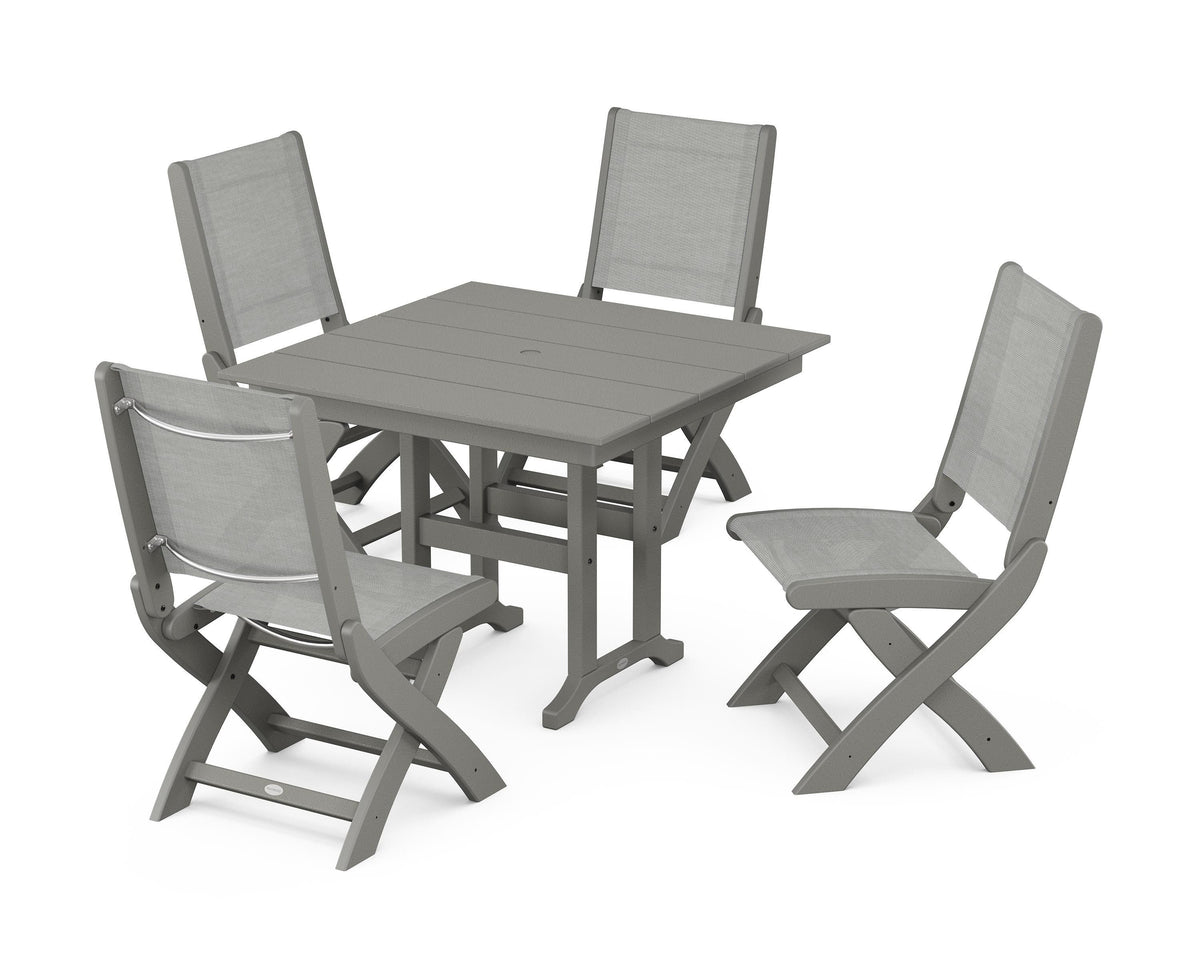 POLYWOOD Coastal Folding Side Chair 5-Piece Farmhouse Dining Set in Slate Grey / Metallic