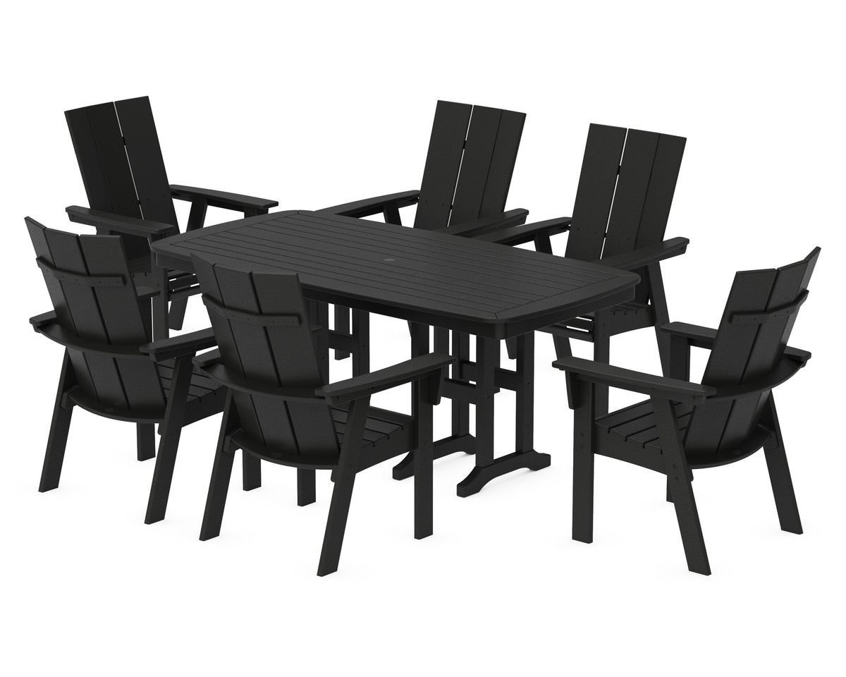 POLYWOOD Modern Curveback Adirondack 7-Piece Dining Set in Black