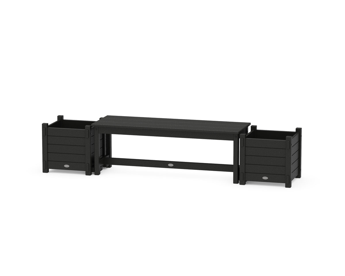 POLYWOOD 48" Nautical Straight Planter Bench Set in Black