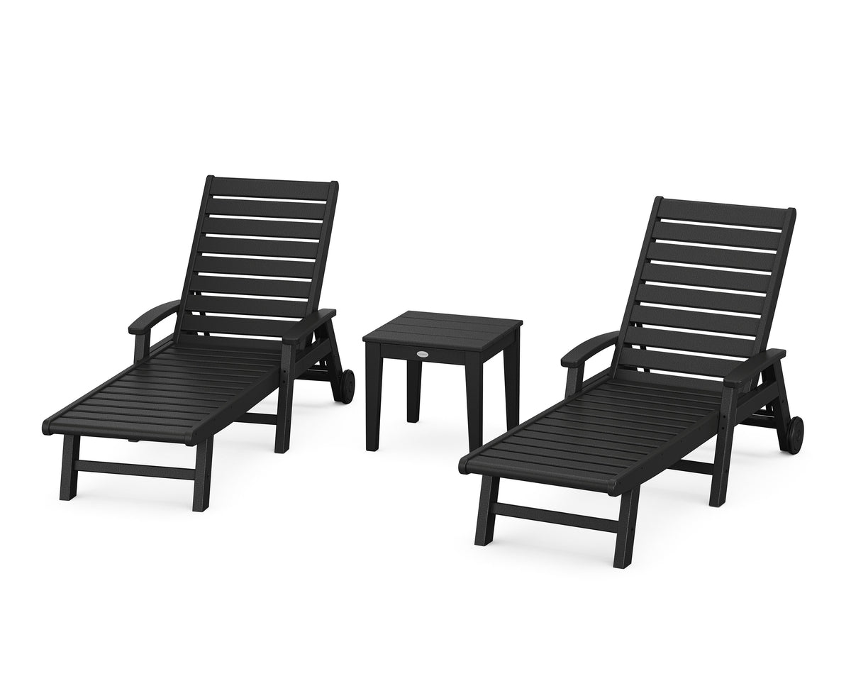 POLYWOOD Signature Chaise 3-Piece Set with Wheels in Black