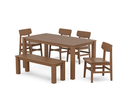 POLYWOOD Modern Studio Urban Chair 6-Piece Parsons Dining Set with Bench in Teak