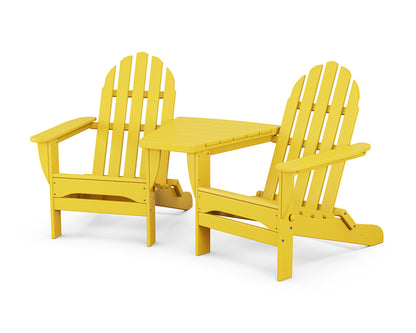 POLYWOOD Classic 3-Piece Folding Adirondack Set With Connecting Table in Lemon