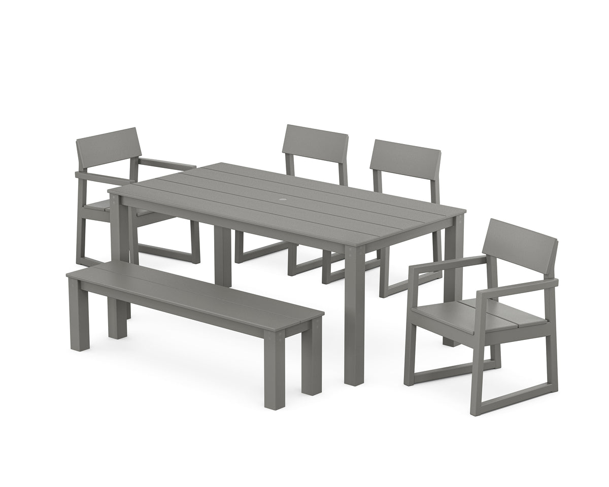 POLYWOOD EDGE 6-Piece Parsons Dining Set with Bench in Slate Grey