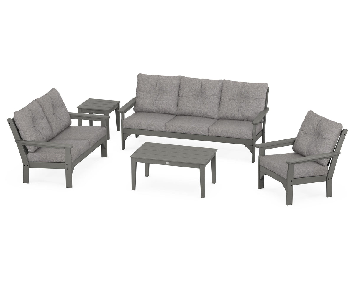POLYWOOD Vineyard 5-Piece Deep Seating Set with Sofa in Slate Grey / Grey Mist