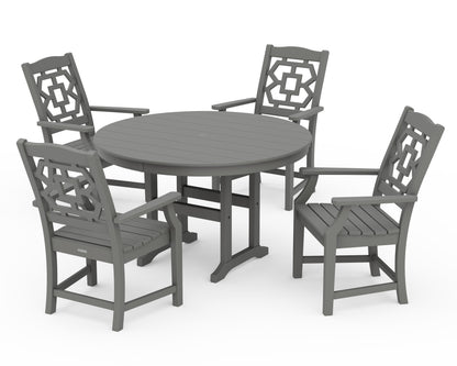 POLYWOOD Chinoiserie 5-Piece Round Farmhouse Dining Set in Slate Grey