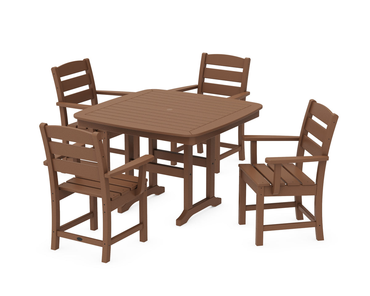 POLYWOOD Lakeside 5-Piece Dining Set with Trestle Legs - 44" Table in Teak