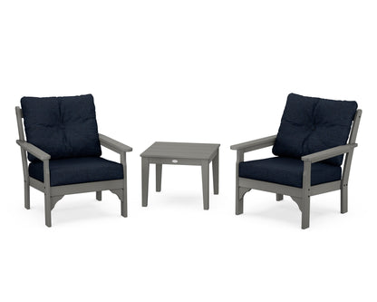 POLYWOOD Vineyard 3-Piece Deep Seating Set in Slate Grey / Marine Indigo