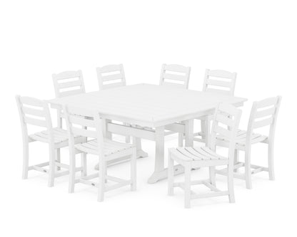 POLYWOOD La Casa Café 9-Piece Nautical Trestle Dining Set in White