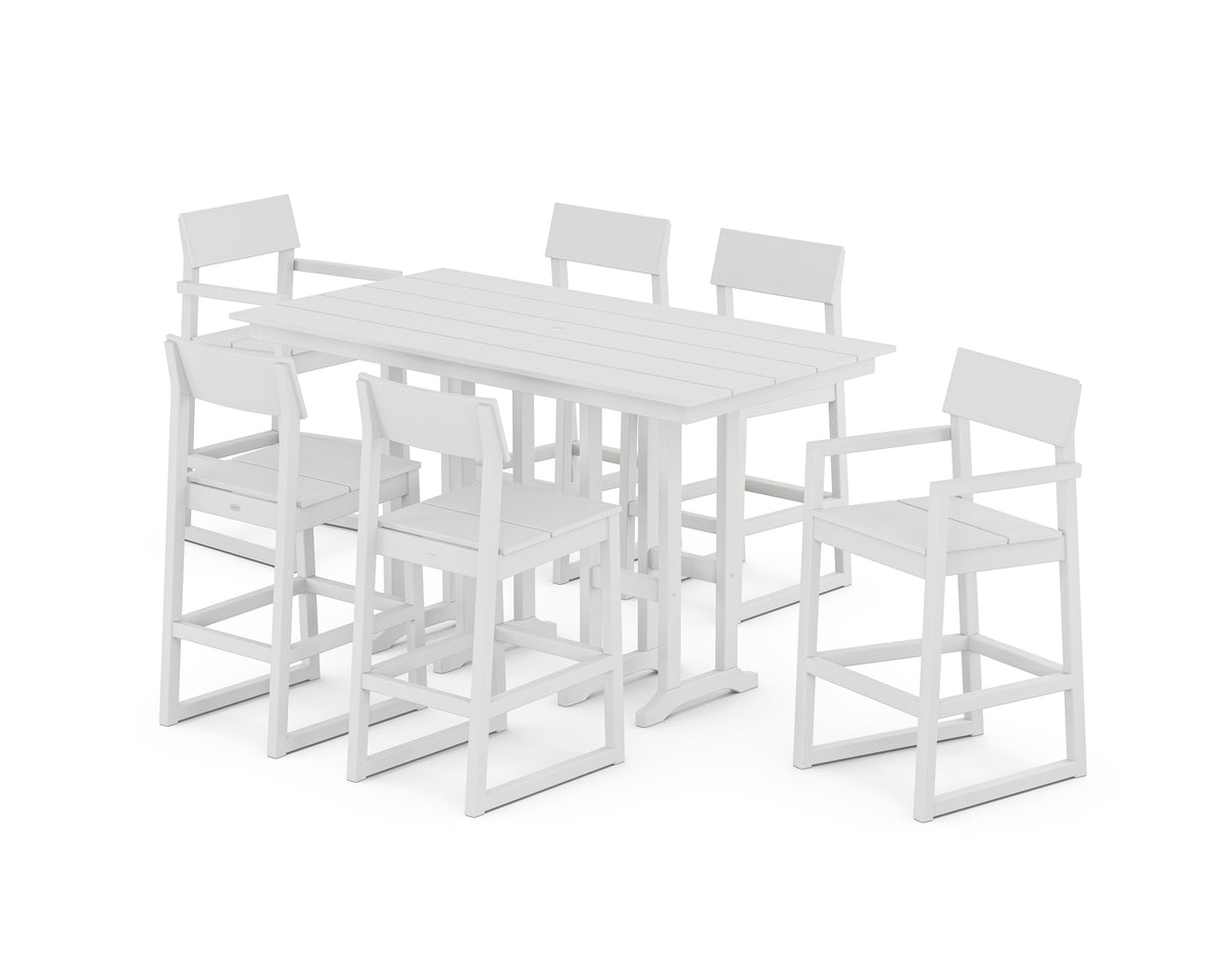 POLYWOOD EDGE 7-Piece Farmhouse Bar Set in White