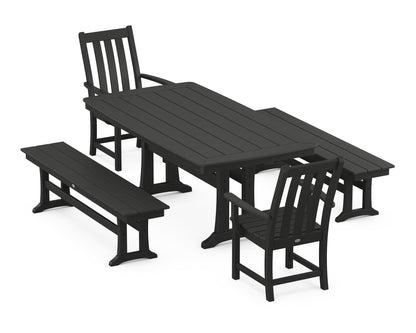 POLYWOOD Vineyard 5-Piece Dining Set with Trestle Legs - 38" x 73" Table in Black