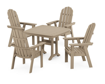 POLYWOOD Vineyard Adirondack 5-Piece Dining Set with Trestle Legs - 37" Table in Vintage Sahara