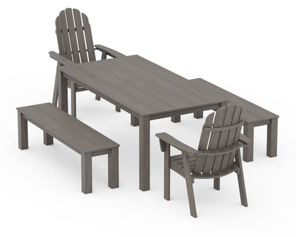 POLYWOOD Vineyard Curveback Adirondack 5-Piece Parsons Dining Set with Benches in Driftwood