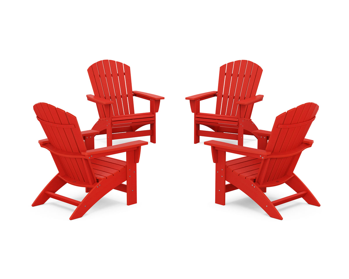 POLYWOOD 4-Piece Nautical Grand Adirondack Chair Conversation Set in Sunset Red