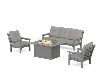 POLYWOOD Vineyard Deep Seating Fire Pit Table Set