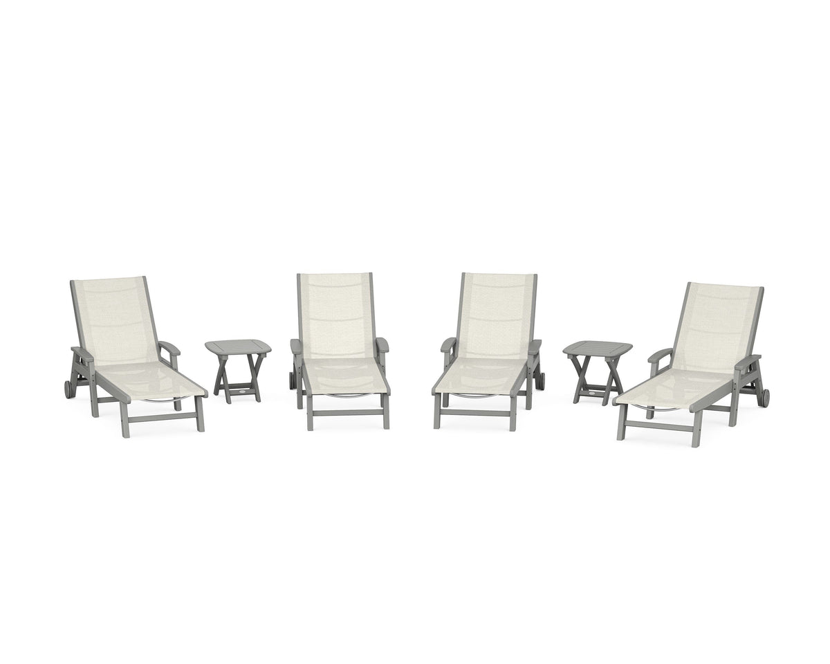 POLYWOOD Coastal Chaise 6-Piece Set with Wheels in Slate Grey / Parchment