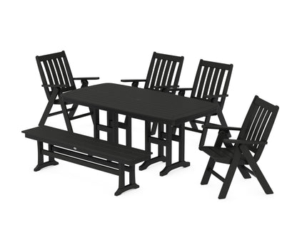 POLYWOOD Vineyard Folding Chair 6-Piece Dining Set with Bench in Black