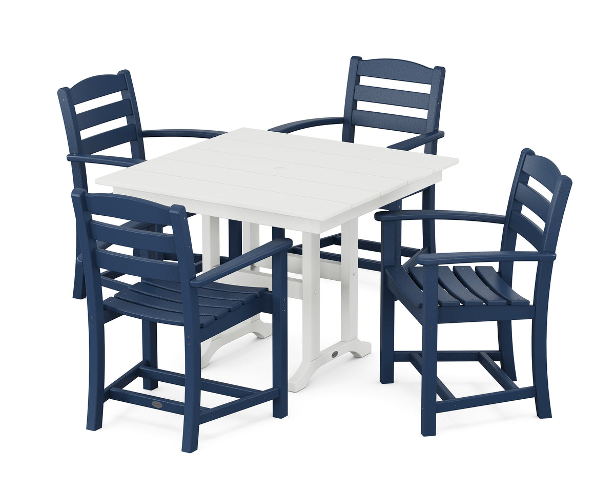 POLYWOOD La Casa Café 5-Piece Farmhouse Dining Set in Navy / White