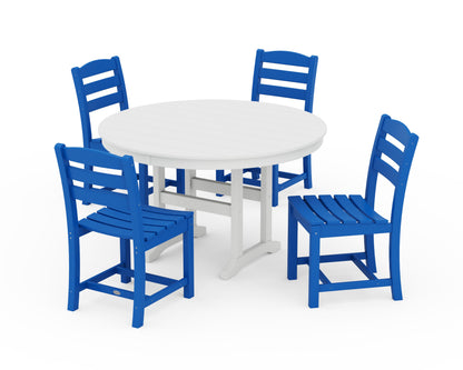POLYWOOD La Casa Café Side Chair 5-Piece Round Farmhouse Dining Set in Pacific Blue / White