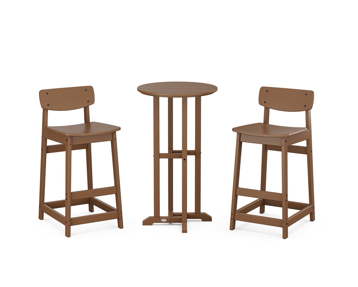 POLYWOOD Modern Studio Urban Lowback Bar Chair 3-Piece Bistro Set in Teak