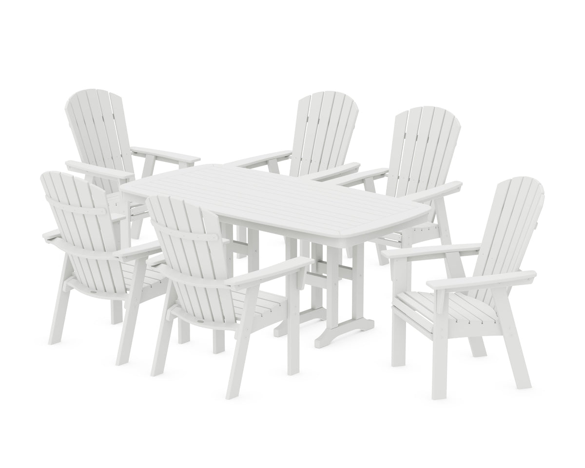 POLYWOOD Nautical Curveback Adirondack 7-Piece Dining Set in White