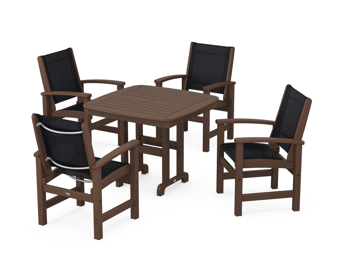 POLYWOOD Coastal 5-Piece Dining Set with Nautical 37" Dining Table in Mahogany / Black