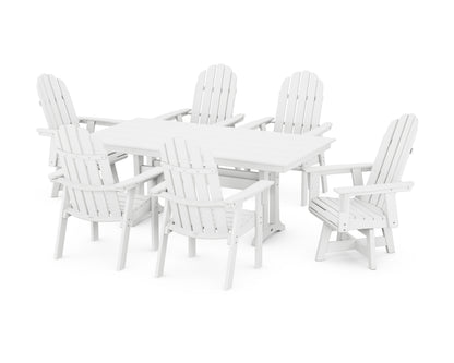POLYWOOD Vineyard Curveback Adirondack Swivel Chair 7-Piece Farmhouse Dining Set with Trestle Legs in White
