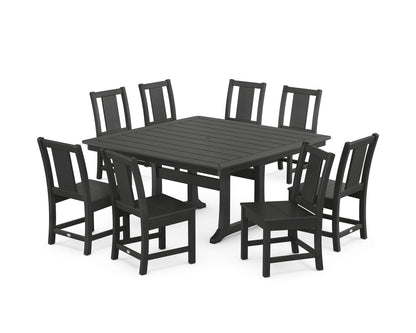 POLYWOOD Prairie Side Chair 9-Piece Square Dining Set with Trestle Legs in Black