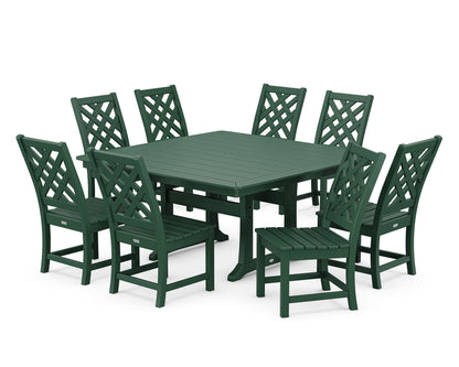 POLYWOOD Wovendale Side Chair 9-Piece Square Dining Set with Trestle Legs in Green