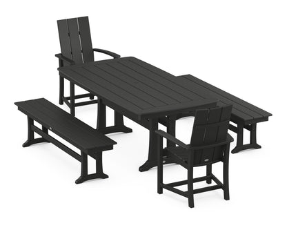 POLYWOOD Modern Adirondack 5-Piece Dining Set with Trestle Legs - 38" x 73" Table in Black